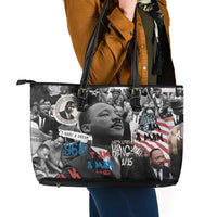 Martin Luther King Day Tribute Leather Tote Bag Civil Rights Collage and Classic American Street Graffiti Colors - Wonder Print Shop