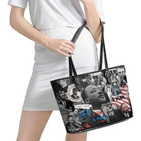 Martin Luther King Day Tribute Leather Tote Bag Civil Rights Collage and Classic American Street Graffiti Colors - Wonder Print Shop