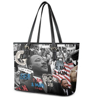 Martin Luther King Day Tribute Leather Tote Bag Civil Rights Collage and Classic American Street Graffiti Colors - Wonder Print Shop