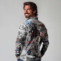 Martin Luther King Day Tribute Long Sleeve Polo Shirt Civil Rights Collage and Classic American Street Graffiti Colors - Wonder Print Shop