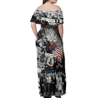 Martin Luther King Day Tribute Off Shoulder Maxi Dress Civil Rights Collage and Classic American Street Graffiti Colors - Wonder Print Shop