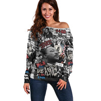 Martin Luther King Day Tribute Off Shoulder Sweater Civil Rights Collage and Classic American Street Graffiti Colors - Wonder Print Shop
