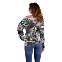 Martin Luther King Day Tribute Off Shoulder Sweater Civil Rights Collage and Classic American Street Graffiti Colors - Wonder Print Shop