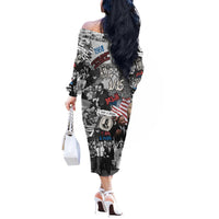 Martin Luther King Day Tribute Off The Shoulder Long Sleeve Dress Civil Rights Collage and Classic American Street Graffiti Colors - Wonder Print Shop