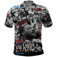 Martin Luther King Day Tribute Polo Shirt Civil Rights Collage and Classic American Street Graffiti Colors - Wonder Print Shop