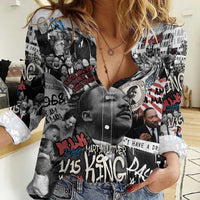 Martin Luther King Day Tribute Women Casual Shirt Civil Rights Collage and Classic American Street Graffiti Colors - Wonder Print Shop