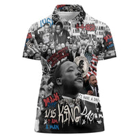 Martin Luther King Day Tribute Women Polo Shirt Civil Rights Collage and Classic American Street Graffiti Colors - Wonder Print Shop