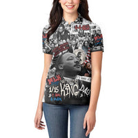 Martin Luther King Day Tribute Women Polo Shirt Civil Rights Collage and Classic American Street Graffiti Colors - Wonder Print Shop