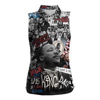 Martin Luther King Day Tribute Women Sleeveless Polo Shirt Civil Rights Collage and Classic American Street Graffiti Colors - Wonder Print Shop