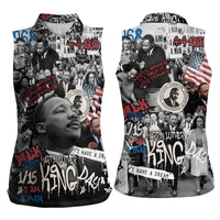 Martin Luther King Day Tribute Women Sleeveless Polo Shirt Civil Rights Collage and Classic American Street Graffiti Colors - Wonder Print Shop