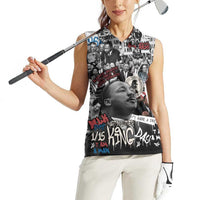 Martin Luther King Day Tribute Women Sleeveless Polo Shirt Civil Rights Collage and Classic American Street Graffiti Colors - Wonder Print Shop