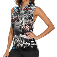 Martin Luther King Day Tribute Women Sleeveless Polo Shirt Civil Rights Collage and Classic American Street Graffiti Colors - Wonder Print Shop