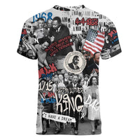 Martin Luther King Day Tribute Women V-Neck T-Shirt Civil Rights Collage and Classic American Street Graffiti Colors - Wonder Print Shop