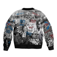 Malcolm X Bomber Jacket Quotes Dates and Black History Activist Theme - Wonder Print Shop
