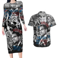 Malcolm X Couples Matching Long Sleeve Bodycon Dress and Hawaiian Shirt Quotes Dates and Black History Activist Theme - Wonder Print Shop