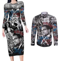Malcolm X Couples Matching Long Sleeve Bodycon Dress and Long Sleeve Button Shirt Quotes Dates and Black History Activist Theme - Wonder Print Shop