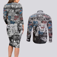 Malcolm X Couples Matching Long Sleeve Bodycon Dress and Long Sleeve Button Shirt Quotes Dates and Black History Activist Theme - Wonder Print Shop