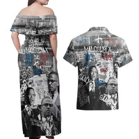 Malcolm X Couples Matching Off Shoulder Maxi Dress and Hawaiian Shirt Quotes Dates and Black History Activist Theme - Wonder Print Shop
