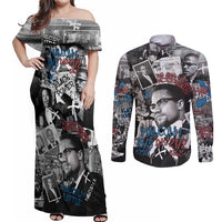 Malcolm X Couples Matching Off Shoulder Maxi Dress and Long Sleeve Button Shirt Quotes Dates and Black History Activist Theme - Wonder Print Shop