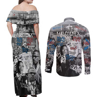 Malcolm X Couples Matching Off Shoulder Maxi Dress and Long Sleeve Button Shirt Quotes Dates and Black History Activist Theme - Wonder Print Shop