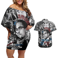 Malcolm X Couples Matching Off Shoulder Short Dress and Hawaiian Shirt Quotes Dates and Black History Activist Theme - Wonder Print Shop