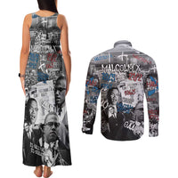 Malcolm X Couples Matching Tank Maxi Dress and Long Sleeve Button Shirt Quotes Dates and Black History Activist Theme - Wonder Print Shop