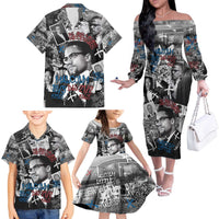 Malcolm X Family Matching Off The Shoulder Long Sleeve Dress and Hawaiian Shirt Quotes Dates and Black History Activist Theme - Wonder Print Shop