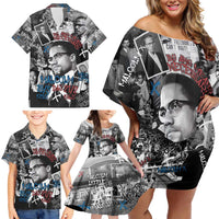 Malcolm X Family Matching Off Shoulder Short Dress and Hawaiian Shirt Quotes Dates and Black History Activist Theme - Wonder Print Shop