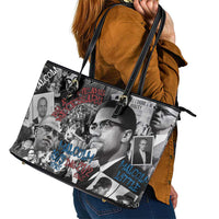 Malcolm X Leather Tote Bag Quotes Dates and Black History Activist Theme - Wonder Print Shop