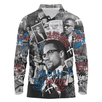Malcolm X Long Sleeve Polo Shirt Quotes Dates and Black History Activist Theme - Wonder Print Shop