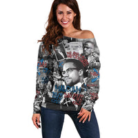 Malcolm X Off Shoulder Sweater Quotes Dates and Black History Activist Theme - Wonder Print Shop