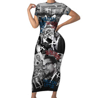 Malcolm X Short Sleeve Bodycon Dress Quotes Dates and Black History Activist Theme - Wonder Print Shop