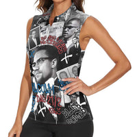 Malcolm X Women Sleeveless Polo Shirt Quotes Dates and Black History Activist Theme - Wonder Print Shop