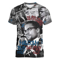 Malcolm X Women V-Neck T-Shirt Quotes Dates and Black History Activist Theme - Wonder Print Shop