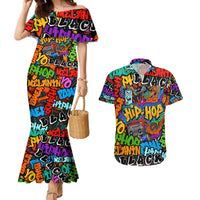 Hip Hop Graffiti Style Couples Matching Mermaid Dress and Hawaiian Shirt Black Melanin Text and Urban Street Art Design - Wonder Print Shop
