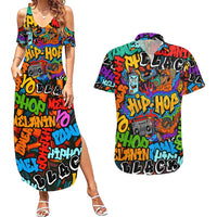 Hip Hop Graffiti Style Couples Matching Summer Maxi Dress and Hawaiian Shirt Black Melanin Text and Urban Street Art Design - Wonder Print Shop