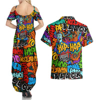 Hip Hop Graffiti Style Couples Matching Summer Maxi Dress and Hawaiian Shirt Black Melanin Text and Urban Street Art Design - Wonder Print Shop