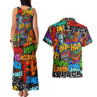 Hip Hop Graffiti Style Couples Matching Tank Maxi Dress and Hawaiian Shirt Black Melanin Text and Urban Street Art Design - Wonder Print Shop