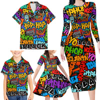 Hip Hop Graffiti Style Family Matching Long Sleeve Bodycon Dress and Hawaiian Shirt Black Melanin Text and Urban Street Art Design - Wonder Print Shop