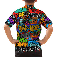 Hip Hop Graffiti Style Family Matching Off The Shoulder Long Sleeve Dress and Hawaiian Shirt Black Melanin Text and Urban Street Art Design - Wonder Print Shop