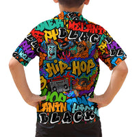 Hip Hop Graffiti Style Family Matching Off Shoulder Short Dress and Hawaiian Shirt Black Melanin Text and Urban Street Art Design - Wonder Print Shop