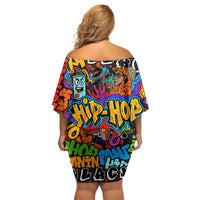Hip Hop Graffiti Style Family Matching Off Shoulder Short Dress and Hawaiian Shirt Black Melanin Text and Urban Street Art Design - Wonder Print Shop