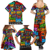 Hip Hop Graffiti Style Family Matching Summer Maxi Dress and Hawaiian Shirt Black Melanin Text and Urban Street Art Design - Wonder Print Shop