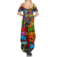 Hip Hop Graffiti Style Family Matching Summer Maxi Dress and Hawaiian Shirt Black Melanin Text and Urban Street Art Design - Wonder Print Shop