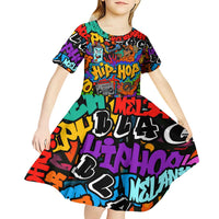 Hip Hop Graffiti Style Kid Short Sleeve Dress Black Melanin Text and Urban Street Art Design - Wonder Print Shop