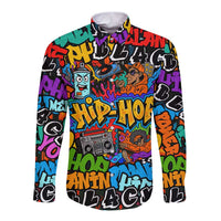 Hip Hop Graffiti Style Long Sleeve Button Shirt Black Melanin Text and Urban Street Art Design - Wonder Print Shop