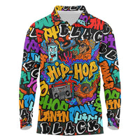 Hip Hop Graffiti Style Long Sleeve Polo Shirt Black Melanin Text and Urban Street Art Design - Wonder Print Shop