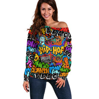 Hip Hop Graffiti Style Off Shoulder Sweater Black Melanin Text and Urban Street Art Design - Wonder Print Shop