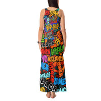 Hip Hop Graffiti Style Tank Maxi Dress Black Melanin Text and Urban Street Art Design - Wonder Print Shop