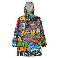 Hip Hop Graffiti Style Wearable Blanket Hoodie Black Melanin Text and Urban Street Art Design - Wonder Print Shop